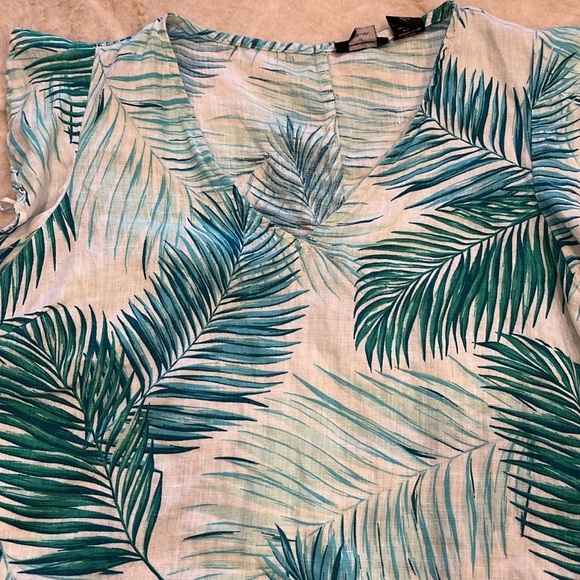 TAHARI | Linen Tropical Flutter Sleeve Shift‎ Dress | Blue & White | Small - Picture 8 of 13